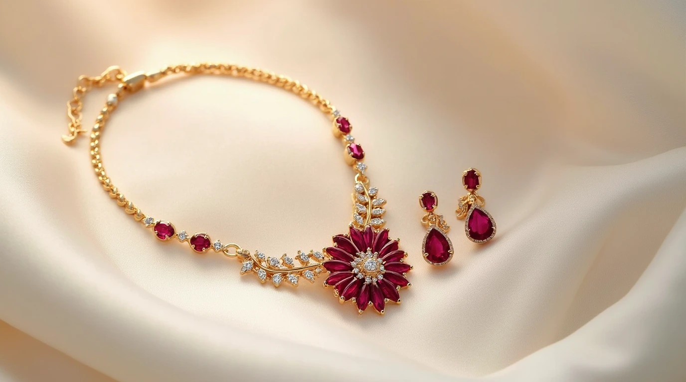 سرویس طلا با تزیین سنگ یاقوت