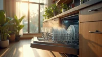 تصویری از یک ماشین ظرفشویی‌ داخل یک آشپزخانه