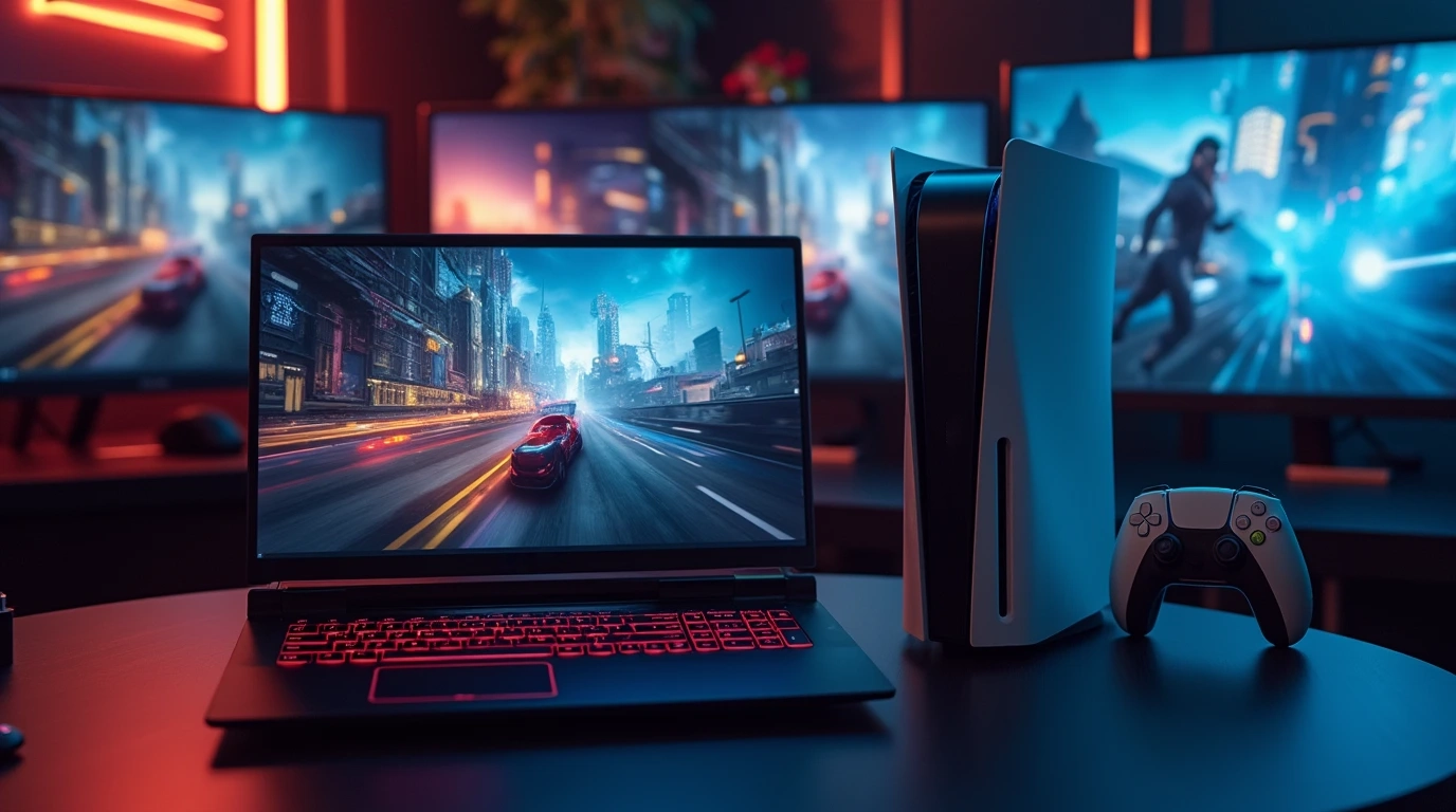 تصویری از لپ تاپ گیمینگ و کنسول بازی پلی استیشن5