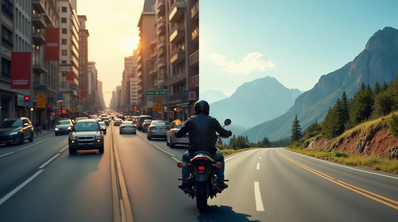 تصویری موتور سیکلت‌ در شهر و سفر