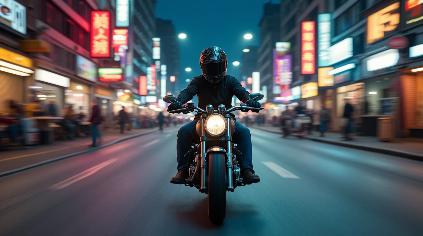 تصویری از یک فرد که سوار موتور سیکلت است