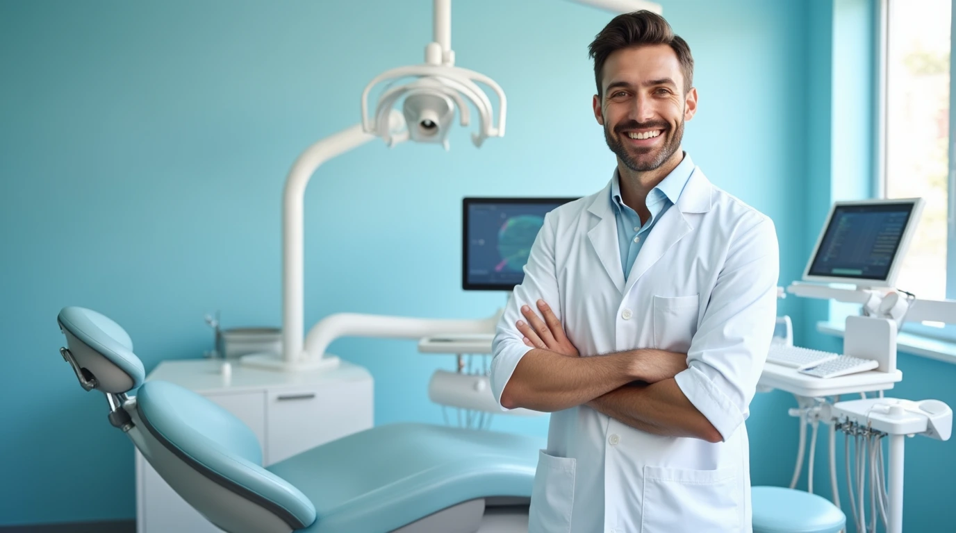 تصویری از یک دکتر دندانپزشک در مطب