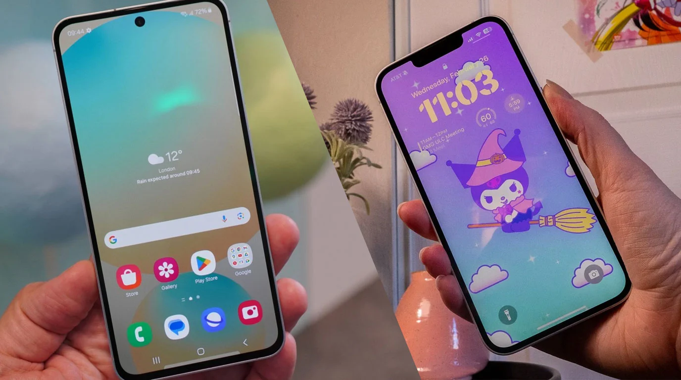 صفحه نمایش سامسونگ s24 fe در مقایسه با آیفون 16e