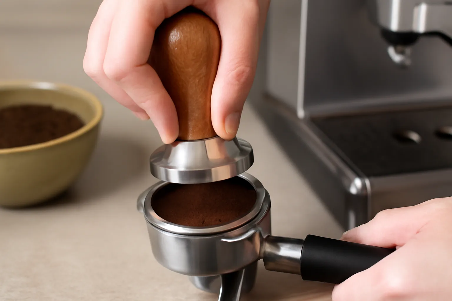 تصویری از نحوه استفاده تمپر قهوه