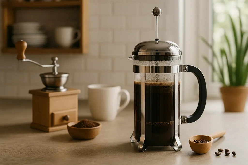 تصویری از دم کردن قهوه با فرنچ پرس