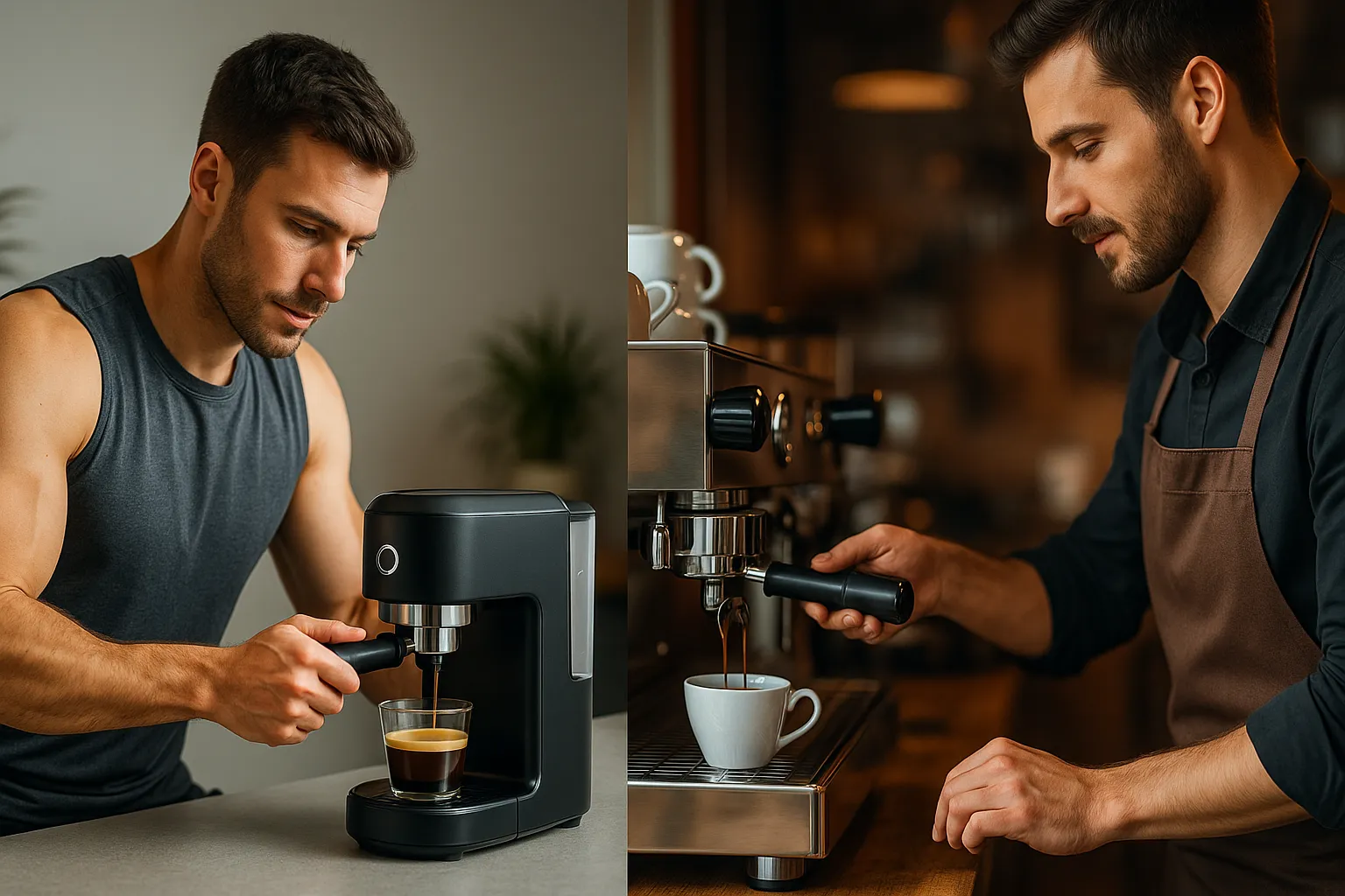 تصویری از دو نوع اسپرسو ساز خانگی و نیمه صنعتی