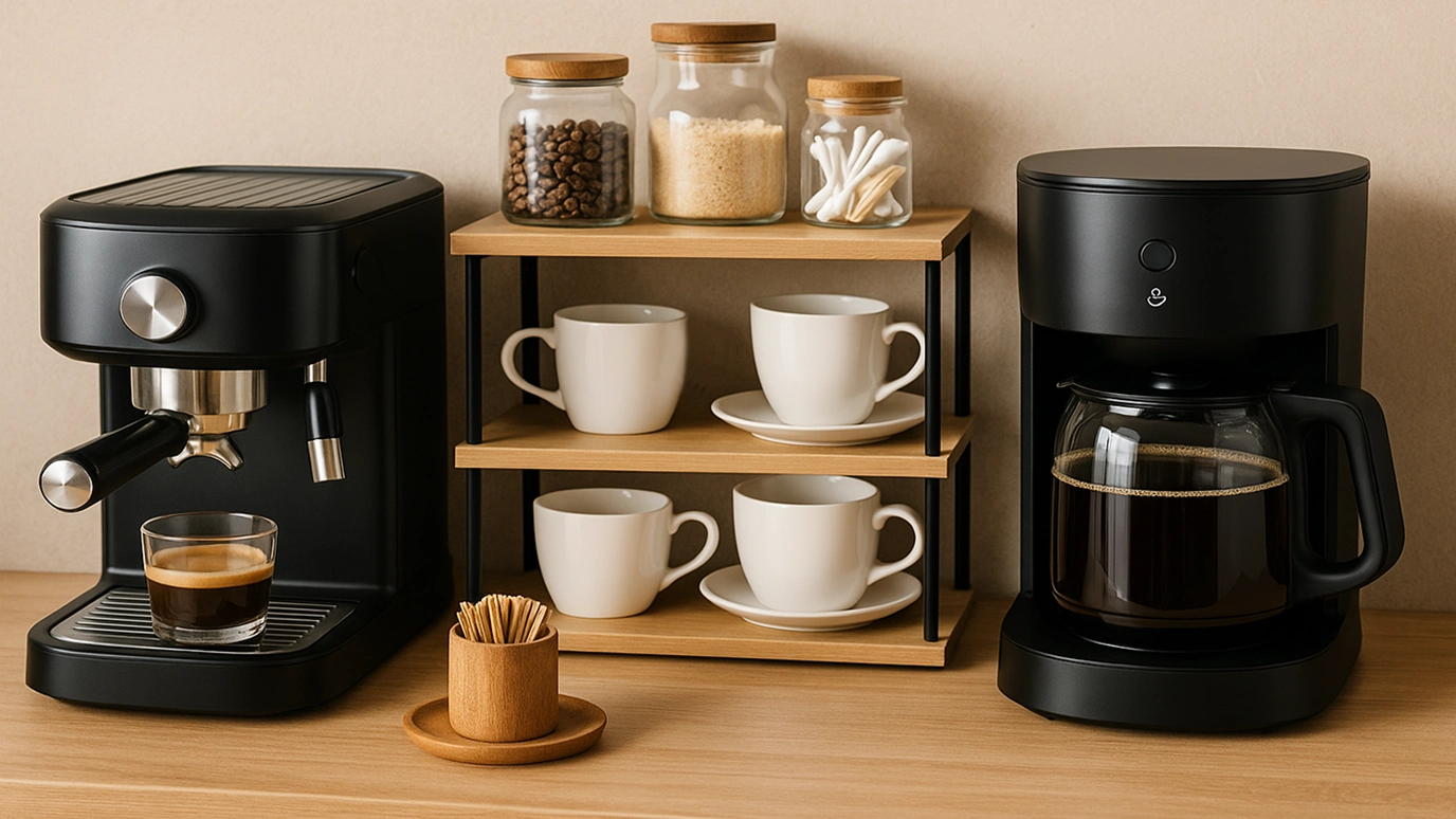 تصویری از چیدمان کنار قهوه‌ ساز و اسپرسو‌ ساز در خانه