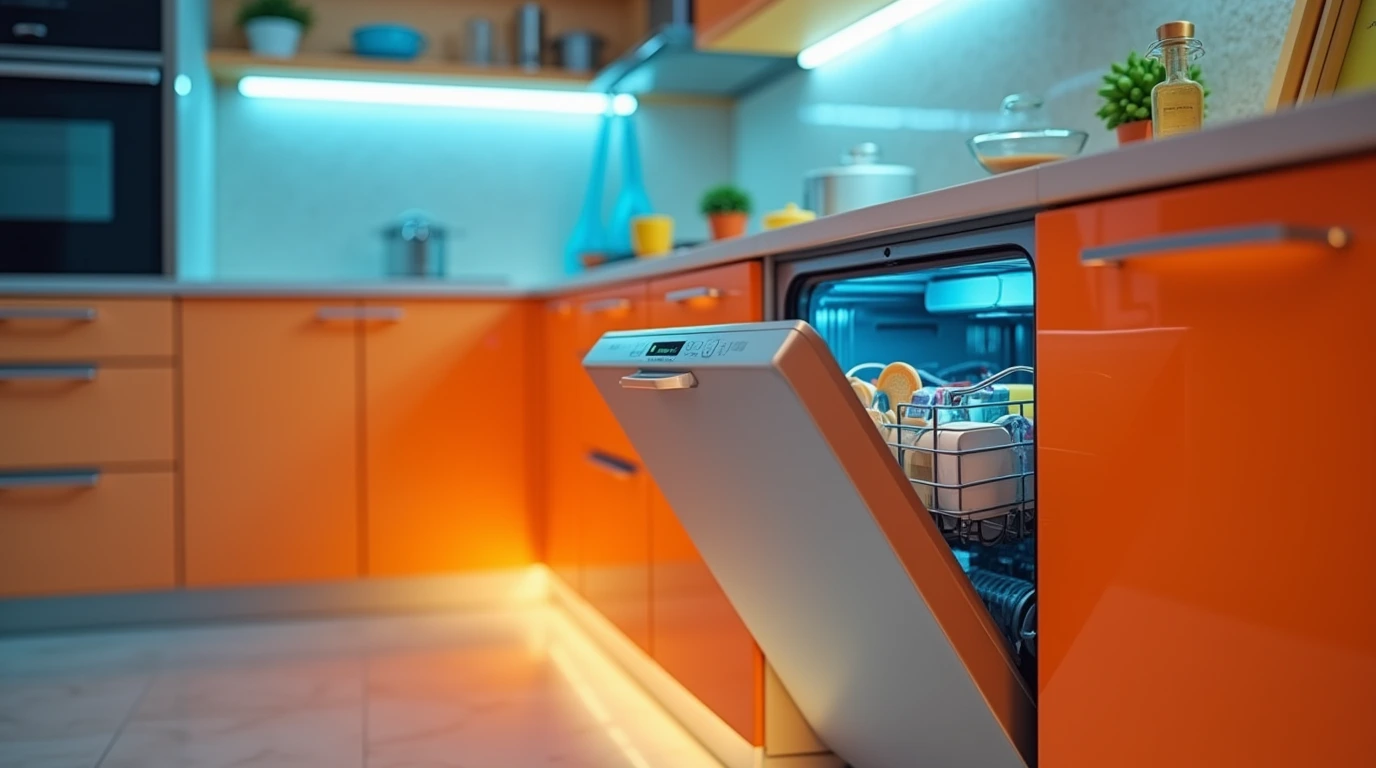 تصویری از یک ماشین ظرفشویی داخل یک آشپزخانه