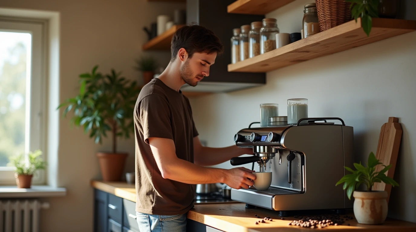 تصوری از فردی که داره اسپرسو درست میکنه