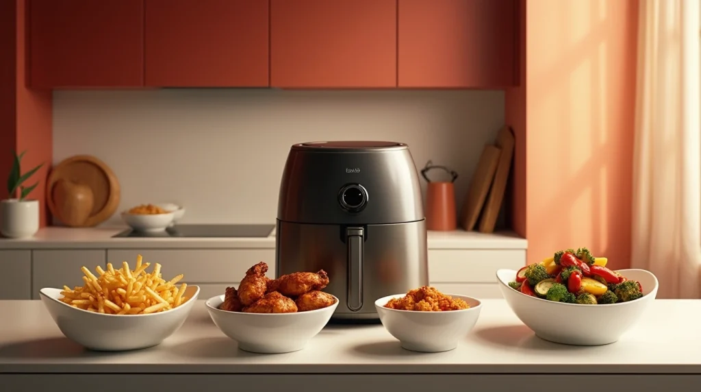 تصویری از یک سرخ کن بدون روغن با غذاهای درست شده