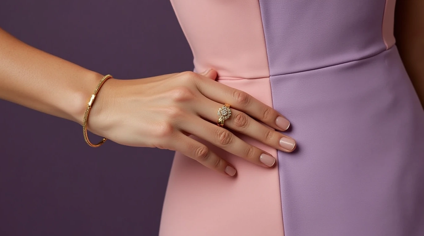 خانمی که انگشتر و دستبند طلا در دست دارد