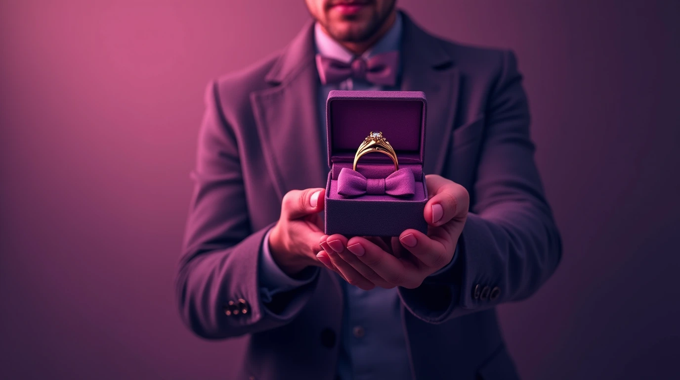 فردی در حال تقدیم و هدیه دادن انگشتر طلا