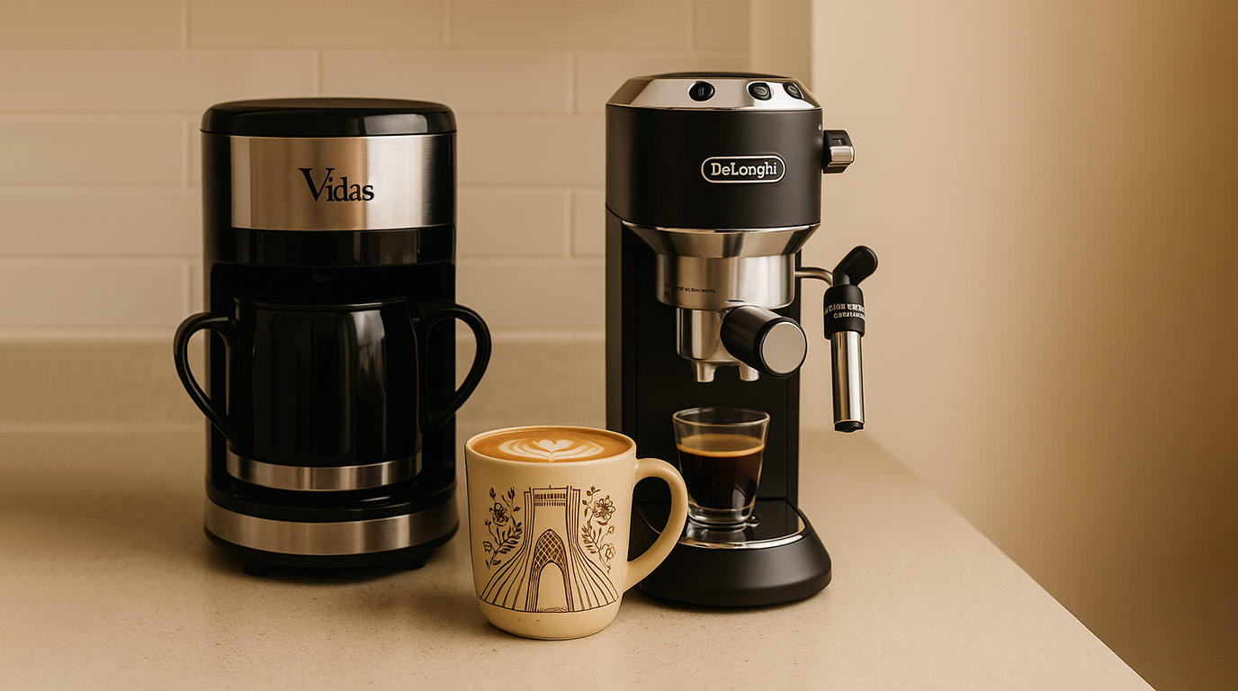 تصویر یک اسپرسوساز و یک قهوه ساز
