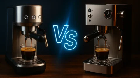 تصویری از تفاوت اسپرسو ساز نیمه صنعتی و خانگی