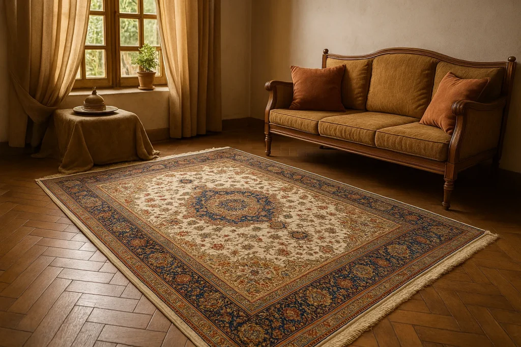 تصویری از فرش ماشینی 1200 شانه در خانه سنتی