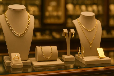 تصویری از طلاهای قیمتی در طلا فروشی