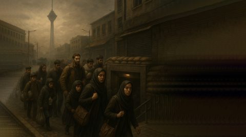 تصویری از مردم درحال رفتن به پناهگاه های تهران