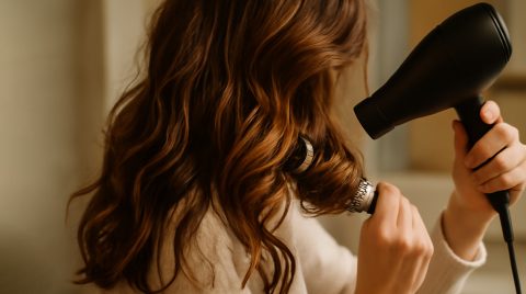 تصویری از فر کردن مو با سشوار