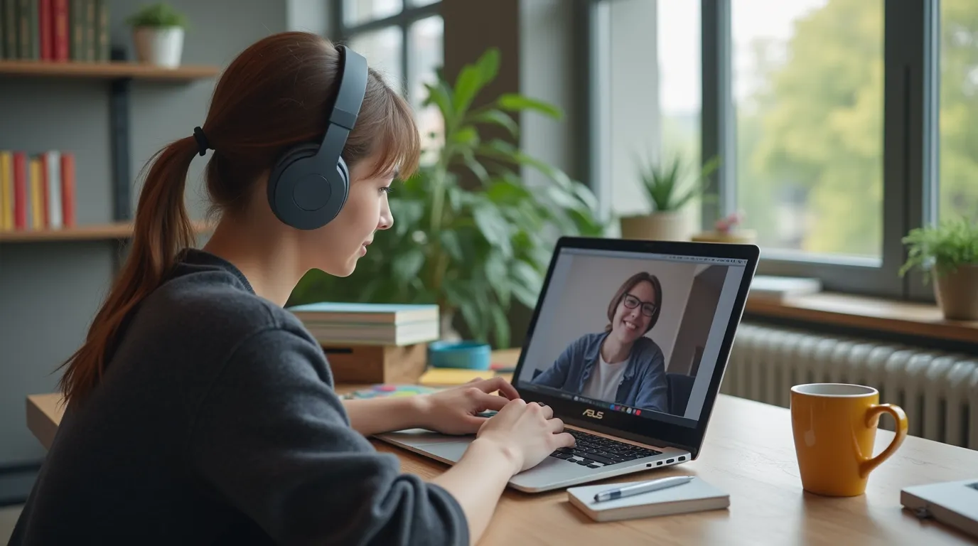 تصویری از دانش آموز در حال کار با لپ تاپ ایسوس