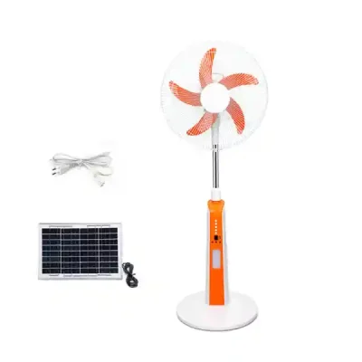 فن پایه شارژی 18 اینچی با پنکه برقی پایه LED نور SMD با پنل خورشیدی 10 وات