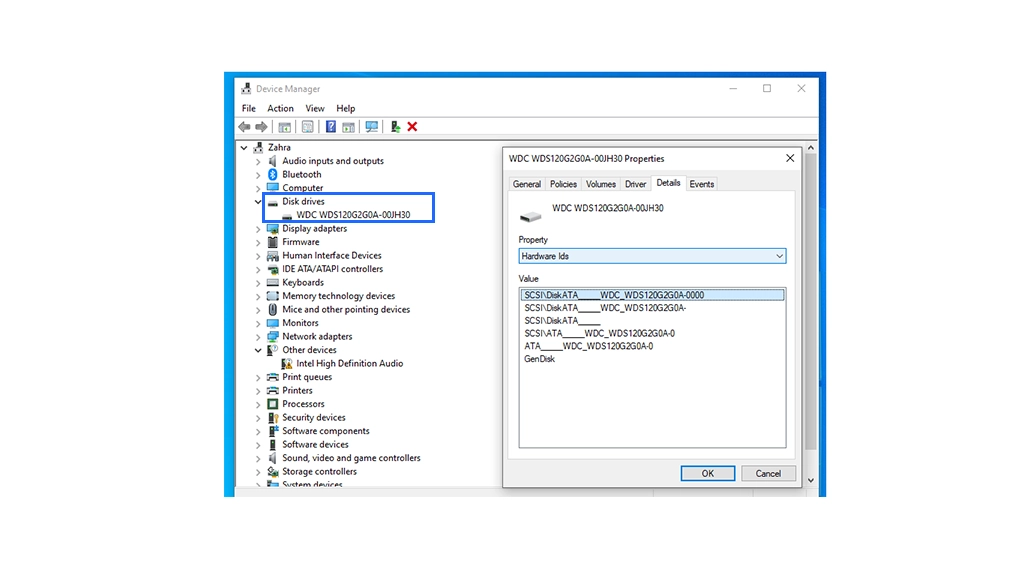 تصویری از نحوه تشخیص SSD لپ تاپ