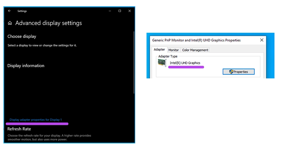 تشخیص نوع کارت گرافیک از بخش Display Settings 