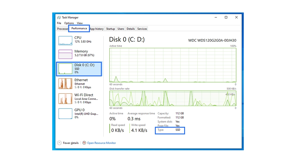 تصویری از نحوه تشخیص SSD لپ تاپ