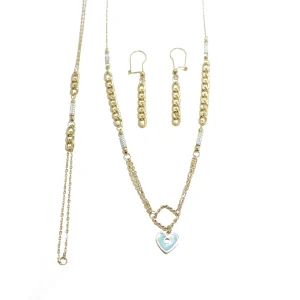 نیم ست طلای فانتزی نسیم طرح قلب آبی