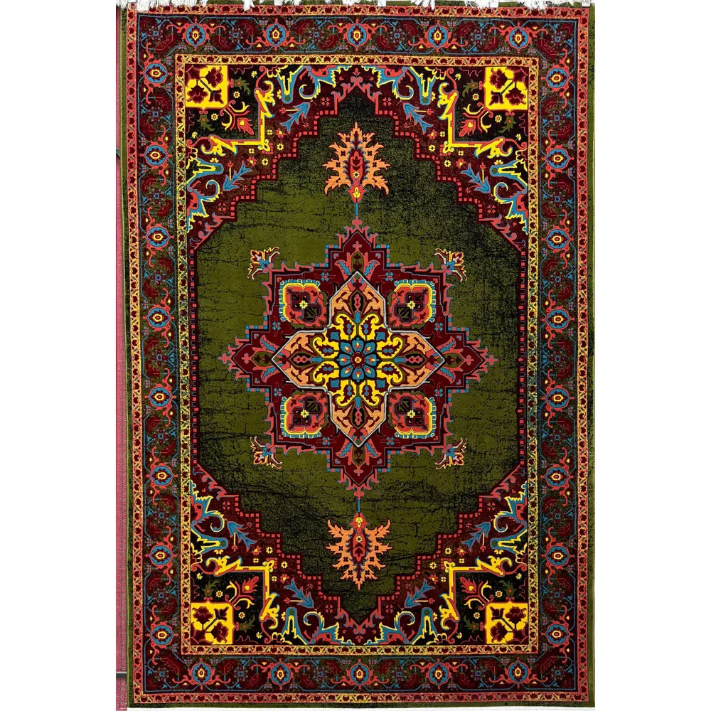 فرش 700 شانه آکرلیک تراکم 2100 مهبافت مدل هریس رنگ زمینه سبز