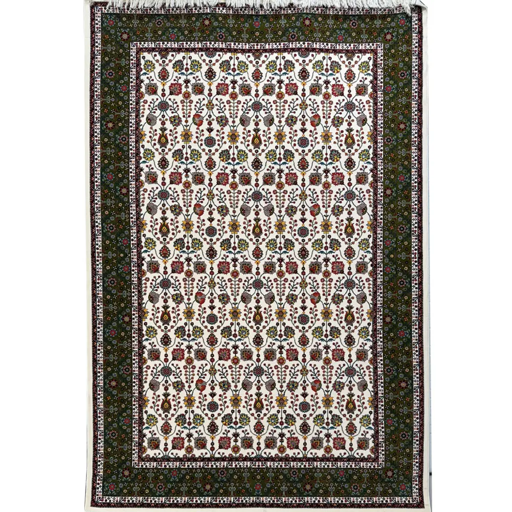 فرش 700 شانه آکرلیک تراکم 2100 مهبافت مدل شکوفه رنگ زمینه کرم