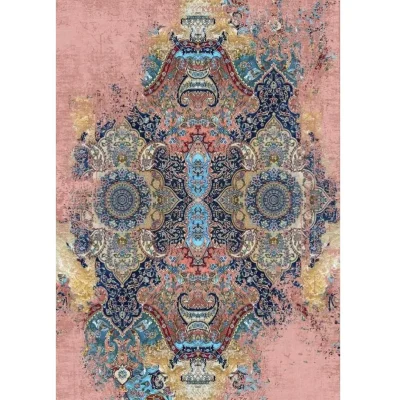 فرش ماشینی مدرن هانوکس طرح گل آرا کد HAM.412.1 - گلبهی