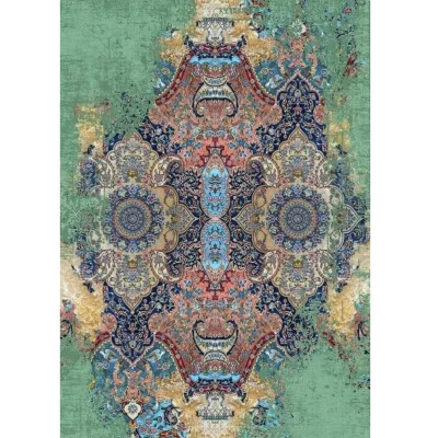 فرش ماشینی مدرن هانوکس طرح گل آرا کد HAM.412.1 - سبز