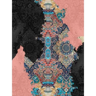 فرش ماشینی مدرن هانوکس طرح گل آرا کد HAM.412.1 - صورتی