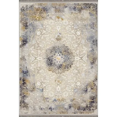 فرش ماشینی مدرن هانوکس طرح گل دانزو کد HAM.420.1 طوسی