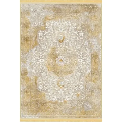 فرش ماشینی مدرن هانوکس طرح گل دانزو کد HAM.420.1 زرد