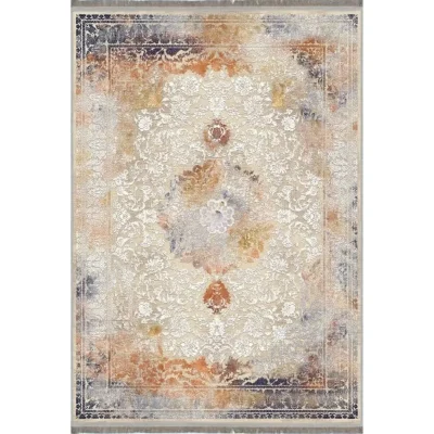 فرش ماشینی مدرن هانوکس طرح گل دانزو کد HAM.420.1 آجری