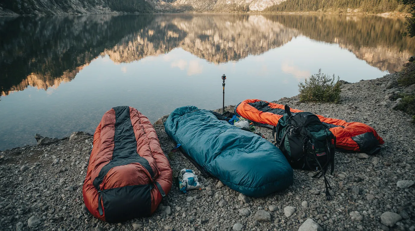 کیسه خواب کنار رودخانه