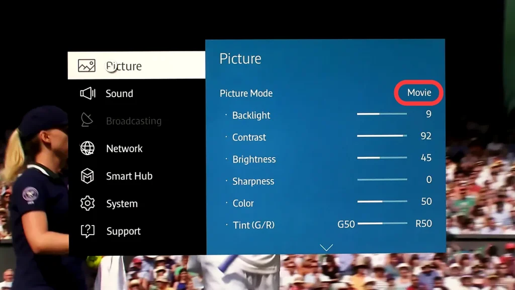 انتخاب حالت Movie / Film Preset