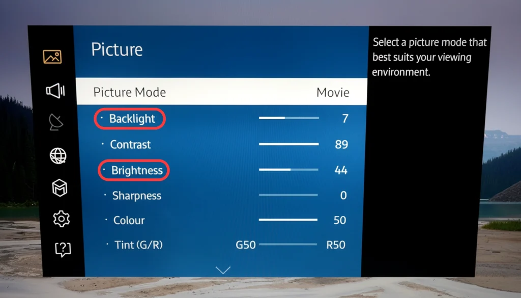 کاهش روشنایی تصویر (Brightness / Backlight)