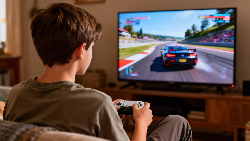 کودکی درحال بازی با قابلیت ALLM در تلویزیون