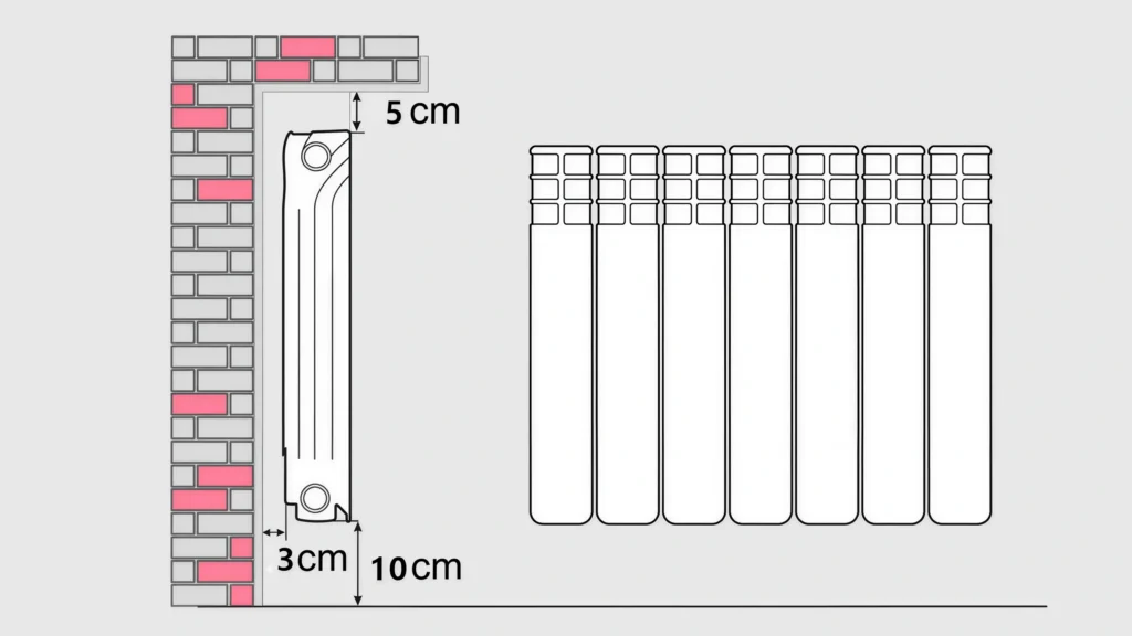 تراز و فاصلهگذاری شوفاژ نسبت به دیوار