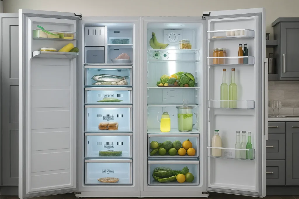 یخچال و فریرز دوقلو کلور سری گلوری سفید چرمی (عرض ۲*۶۰) 2 یخچال و فریزر دو قلو گلوری سری 60