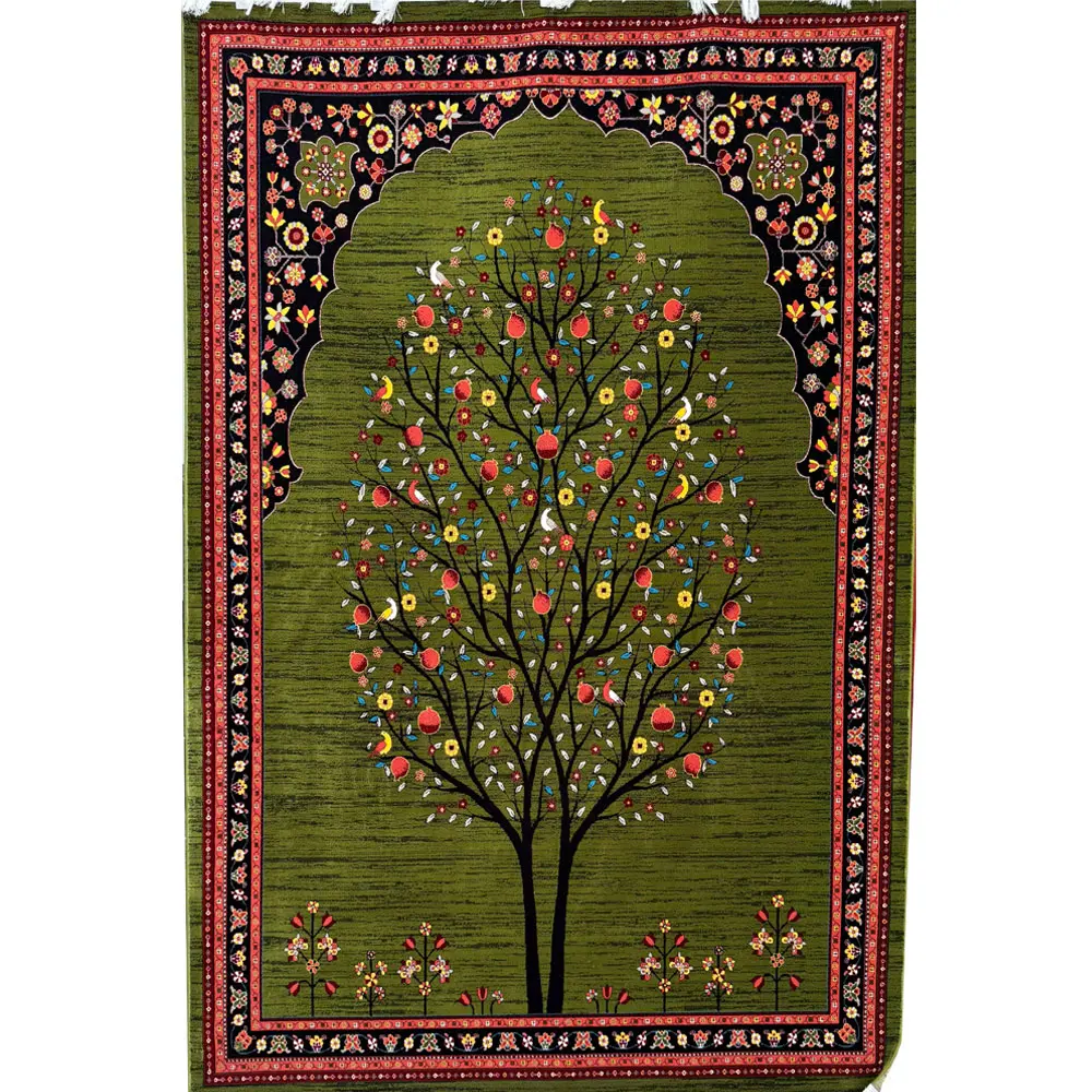 فرش 700 شانه آکرلیک تراکم 2100 مهبافت مدل بهار رنگ زمینه سبز