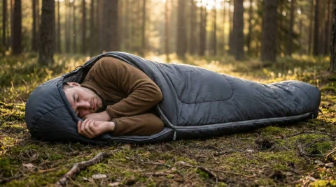 مردی در کیسه خواب خوابیده