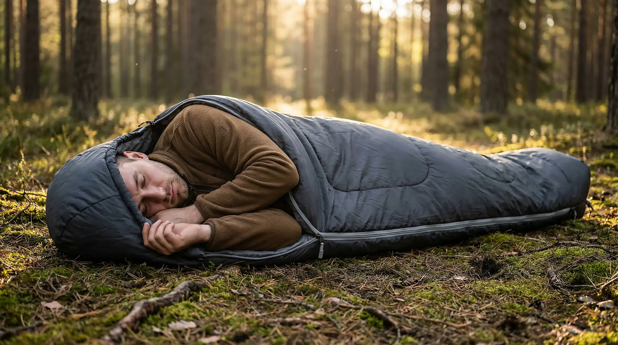 مردی در کیسه خواب خوابیده
