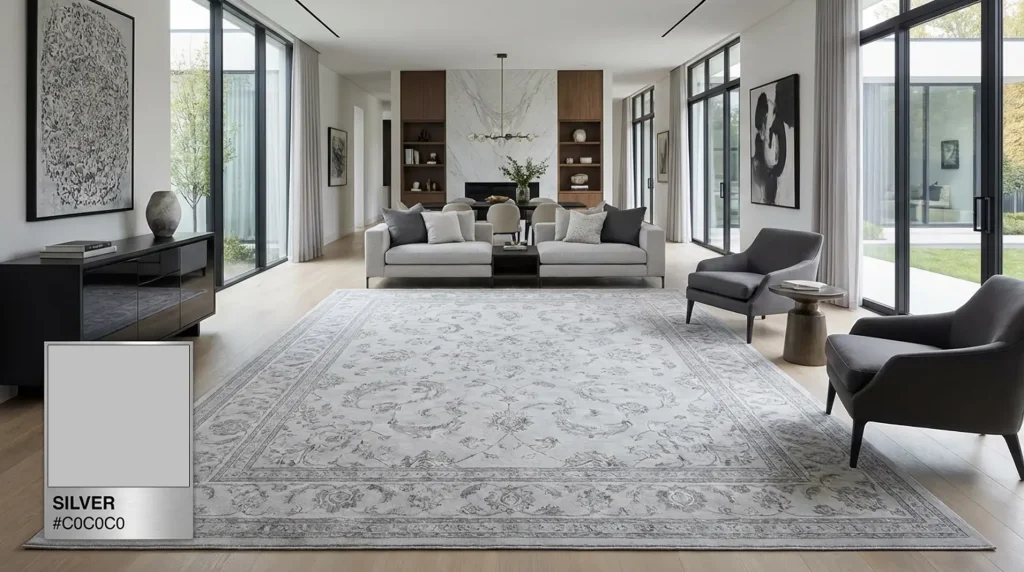 فرش نقره‌ای یا سیلور؛ ظرافت مدرن با حس لوکس