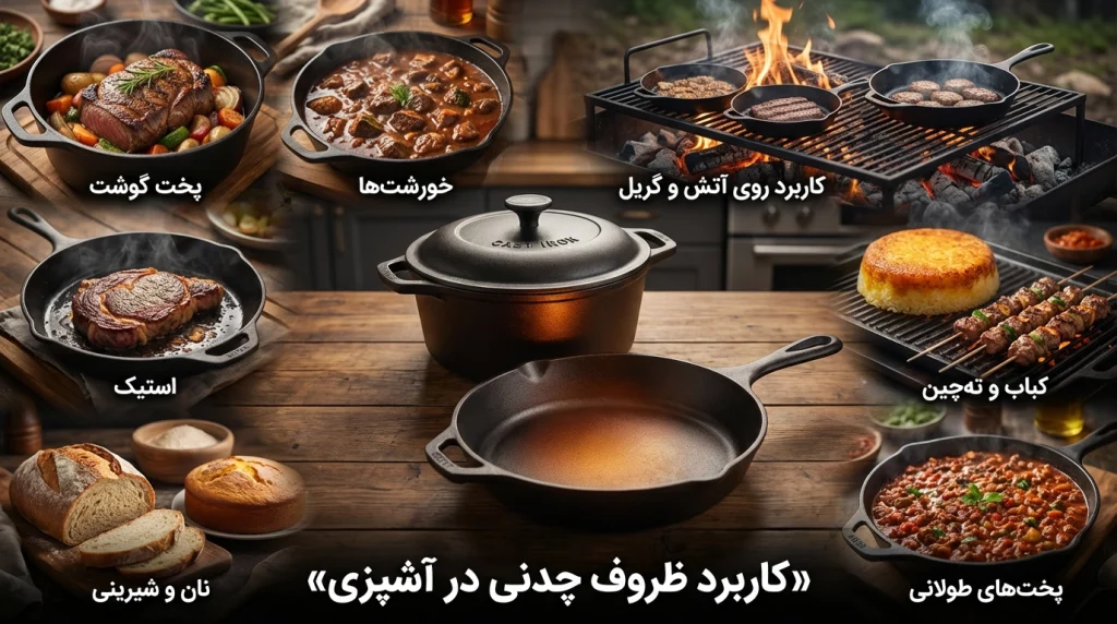 کاربردهای ظروف چدنی در آشپزی