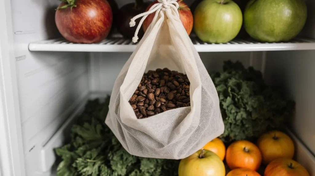 پودر قهوه یا دانه‌های قهوه را داخل یک کیسه پارچه‌ای