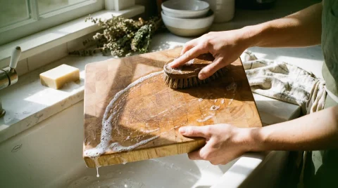 تمیز کردن تخته برش چوبی