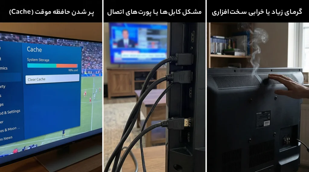 گرمای زیاد یا خرابی سخت‌افزاری و مشکل کابل‌ها یا پورت‌های اتصال و پر شدن حافظه موقت (Cache)